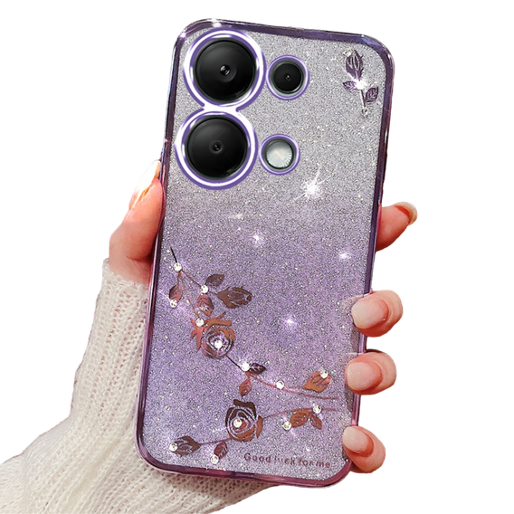 Чохол для Xiaomi Redmi Note 13 Pro 4G / Xiaomi Redmi Note 14S / Xiaomi Poco M6 Pro 4G, Glitter Flower, фіолетовий
