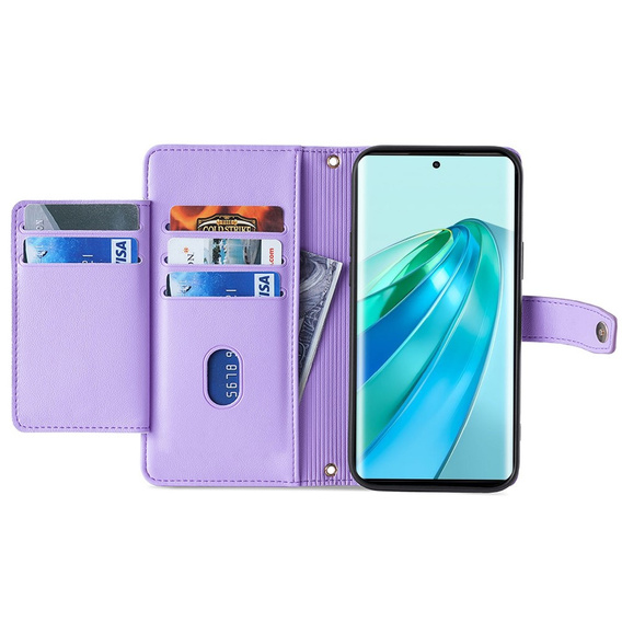 Откидной чехол для Honor Magic5 Lite, Wallet Zipper Pocket, фиолетовый