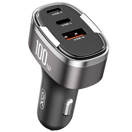 Автомобільний зарядний пристрій XO TZ08, 2xUSB 2.1A + кабель UBS-C, чорний + кабель Lightning