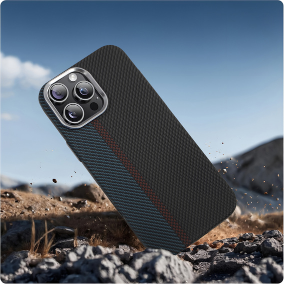 Чохол для iPhone 13 Pro Max, Carbon Fiber MagSafe, чорний / синій