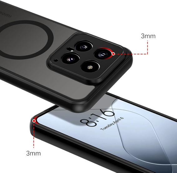 Чехол для Xiaomi 14T Pro, для MagSafe, ERBORD Matt Case, чёрный + стекло для экрана