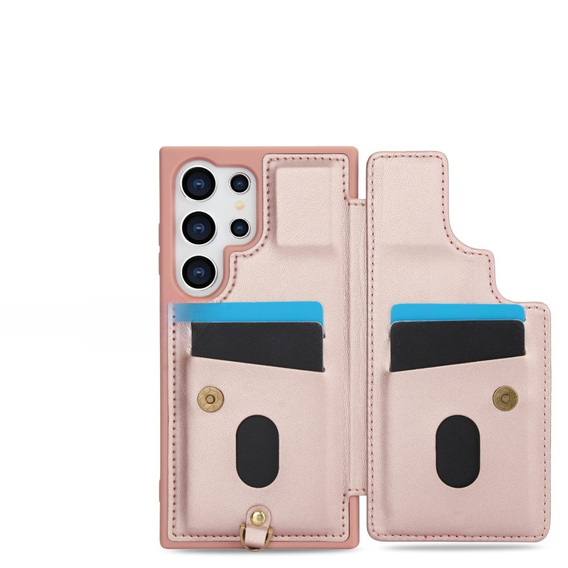 Чехол для Samsung Galaxy S25 Ultra, Leather Flower Card Slot, розовый