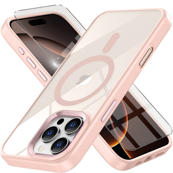 Чохол для iPhone 16 Pro Max, для MagSafe, ERBORD Matt Case, прозорий / рожевий + захисне скло