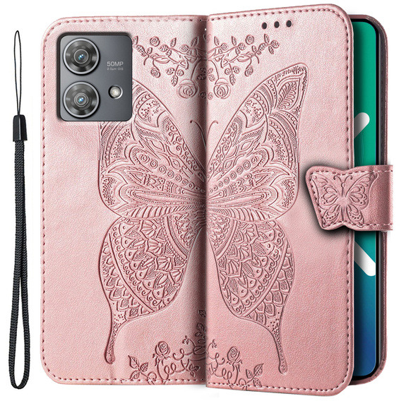Чохол-книжка для Motorola Edge 40 Neo, Butterfly, рожевий rose gold