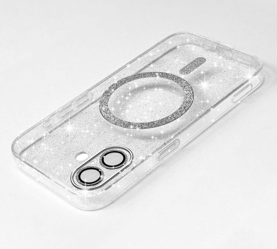 Чохол для iPhone 16, ERBORD Glitter MagSafe, прозорий + Скло для екрану