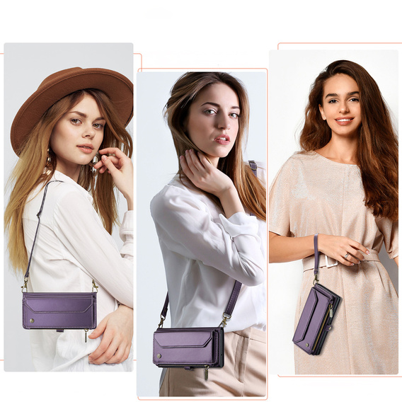 Чохол CASEME для Samsung Galaxy S25 FE, RFID Leather Wallet з плечовим ременем, фіолетовий