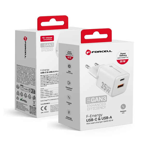 Зарядное устройство Forcell USB-A / 2x USB-C 3.45A GaN 70W PD QC 4.0, серый