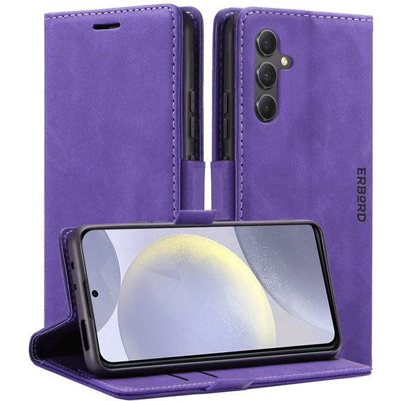 Чехол для Samsung Galaxy S24, ERBORD Vintage, бумажник с клапаном, фиолетовый