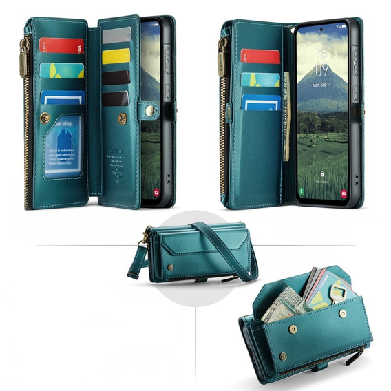 Чохол CASEME для Samsung Galaxy A56 5G, RFID Leather Wallet з плечовим ременем, зелений