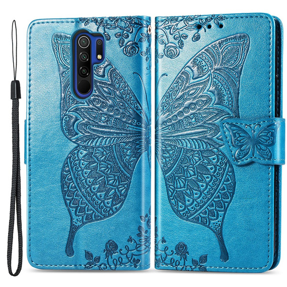 Откидной чехол для Xiaomi Redmi 9, Butterfly, синий