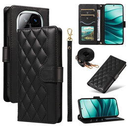 Чохол-сумка для Xiaomi Redmi Note 14 Pro 5G / Xiaomi Redmi Note 14 Pro+ 5G / Xiaomi Poco X7 5G, Rhombus Crossbody Leather, чорний