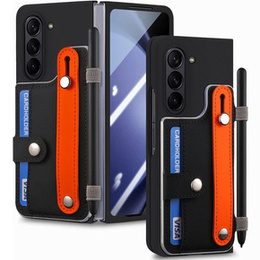 Чохол для Samsung Galaxy Z Fold 5 5G, з підставкою, склом та стилусом, шкіряний, чорний