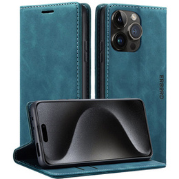 Чехол для iPhone 15 Pro Max, ERBORD Vintage, бумажник с клапаном, синий