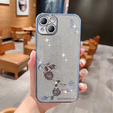 Чехол для iPhone 14 Plus, Glitter Flower, синий