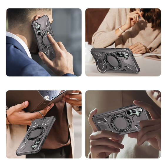 Чехол для Samsung Galaxy S23 FE, бронированный с подставкой и ручкой-планшетом, серый