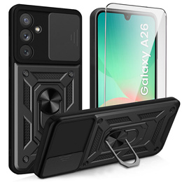 Бронированный чехол для Samsung Galaxy A26, CamShield Slide, чёрный + закаленное стекло 9H