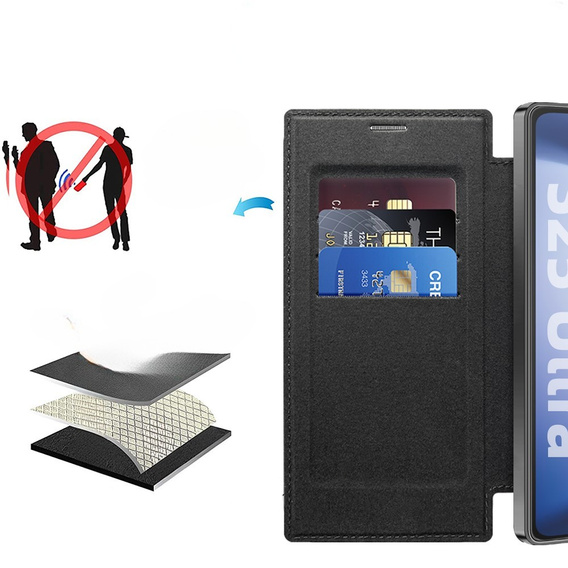 Откидной чехол для Samsung Galaxy S25 Ultra, RFID Rhombus Wallet MagSafe CamShield, чёрный