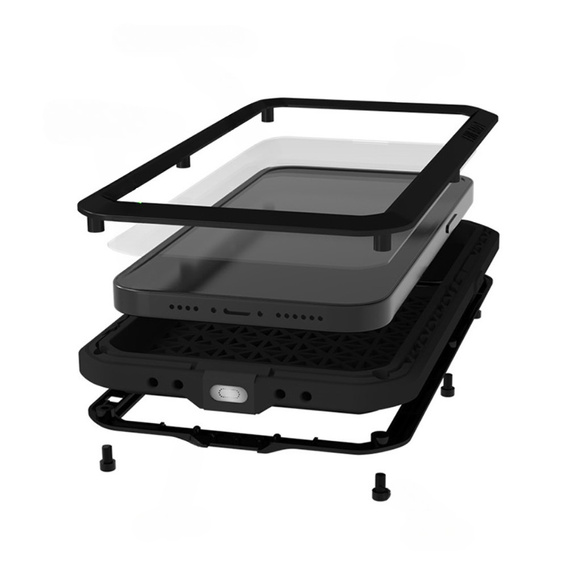 Чехол Love Mei до iPhone 15 Pro Max, armored with glass, чёрный