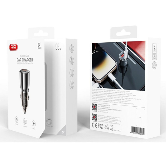 Автомобильное зарядное устройство XO CC58 USB-A-Type-C 95 Вт, черный