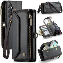 Чехол CASEME для Samsung Galaxy S25 FE, RFID Leather Wallet, с плечевым ремнем, чёрный