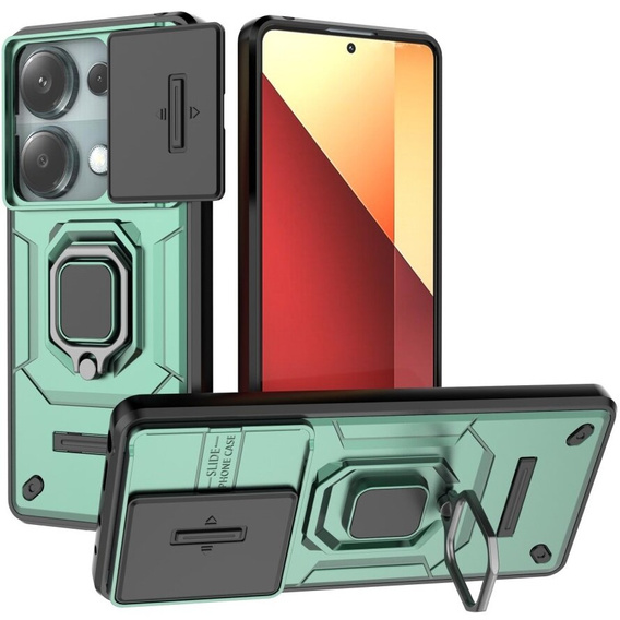 Чехол для Xiaomi Redmi Note 13 Pro 4G / Xiaomi Redmi Note 14S / Xiaomi Poco M6 Pro 4G, KickStand Camera Lens, зелёный