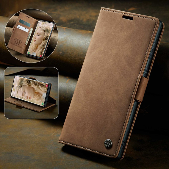 Чехол CASEME для Samsung Galaxy S22 Ultra, Leather Wallet Case, коричневый
