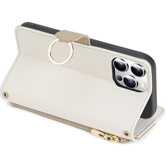 Чохол-книжка для iPhone 15 Pro Max, Wallet Zipper Pocket, з дзеркалом, білий