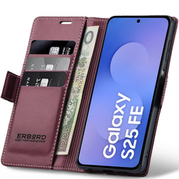 Чохол для Samsung Galaxy S25 FE, ERBORD Glossy Litchi, гаманець з клапаном, червоний