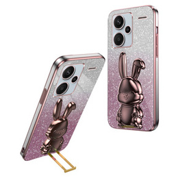 Чехол для Xiaomi Redmi Note 13 Pro+, Glitter Rabbit, с выдвижной подставкой, розовый