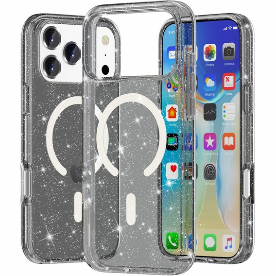 Чехол для iPhone 17 Pro Max, для MagSafe, блеск - полупрозрачный черный