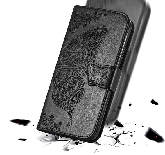 Откидной чехол для Realme 12 Pro 5G / 12 Pro+ 5G, Butterfly, чёрный