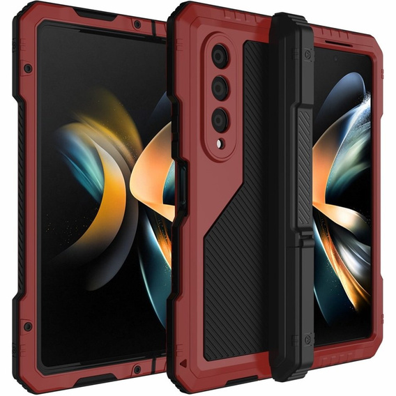 Бронированный чехол для Samsung Galaxy Z Fold 4 5G, алюминий, с подставкой и держателем стилуса, красный
