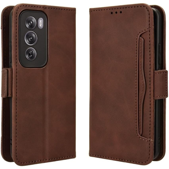 Откидной чехол для Oppo Reno 12 Pro, Card Slot, коричневый