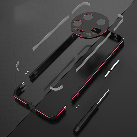 Чохол для Xiaomi 14 Ultra, Armor Bumper, з кришкою об'єктива, чорний / червоний