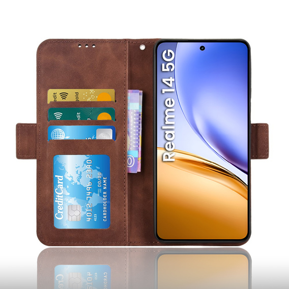 Откидной чехол для Realme 14 5G / Realme 14T 5G, Card Slot, коричневый