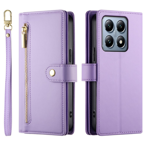 Откидной чехол для Xiaomi 14T Pro, Wallet Zipper Pocket, фиолетовый