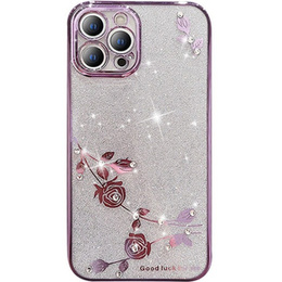 Чехол для iPhone 12 Pro Max, Glitter Flower, фиолетовый