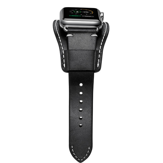 Кожаный ремешок для Apple Watch 1/2/3/4/5/6/7/8/SE/Ultra 42/44/45/49 мм, черный