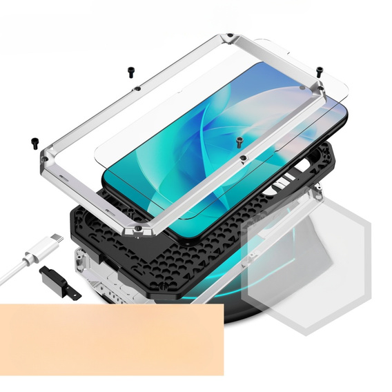 Броньований чохол для Samsung Galaxy S23, R-JUST CamShield Slide, сріблястий / чорний