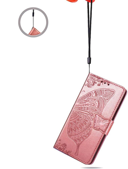 Откидной чехол для Motorola Edge 50 Pro, Butterfly, розовый rose gold