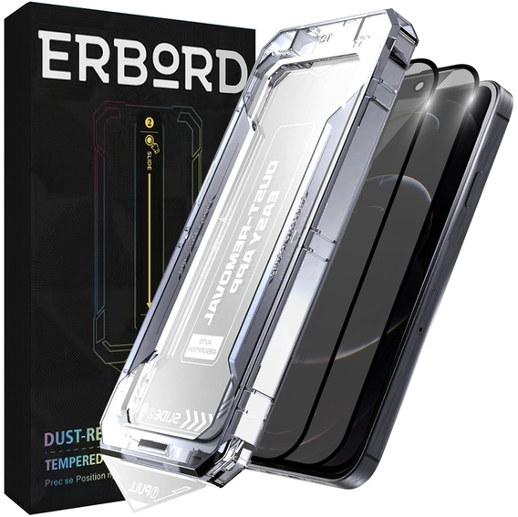 2x Загартоване захисне скло для iPhone 12 / 12 Pro, ERBORD 9H Easy App Anti-Peep
