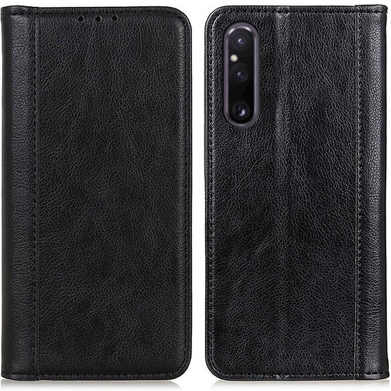 Чехол до Sony Xperia 1 V, Wallet Litchi Leather, чёрный