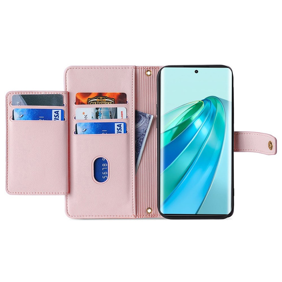 Откидной чехол для Honor Magic5 Lite, Wallet Zipper Pocket, розовый