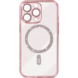 Чохол для iPhone 16 Pro, ERBORD Glitter MagSafe, рожевий + Скло для екрану