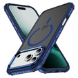 Матовый чехол для iPhone 17 Pro, бронированный, для MagSafe, дымчатый с синими боками