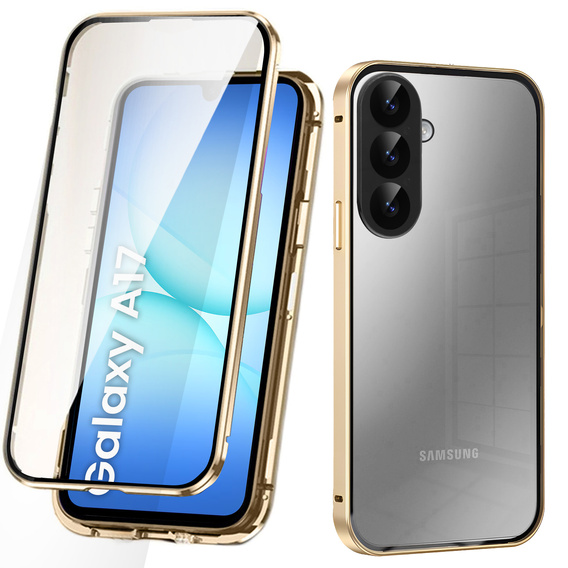 Чехол для Samsung Galaxy A17 5G, магнитное двойное стекло, прозрачный с золотыми гранями