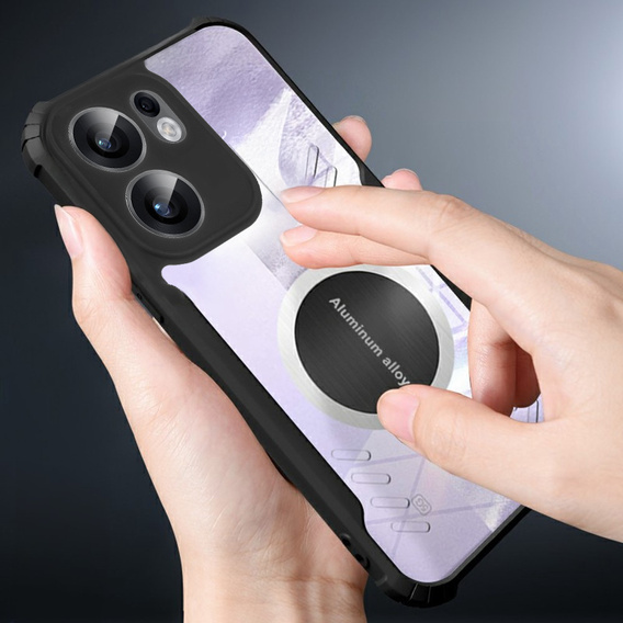 Чехол для Oppo Reno 13F / Oppo Reno 13FS, с магнитной пластиной, прозрачный / черный