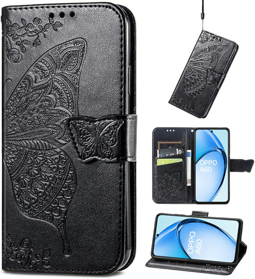 Откидной чехол для Oppo A60, Butterfly, чёрный
