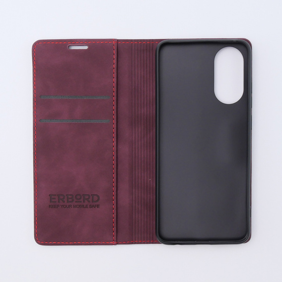 Чехол для Oppo A78 4G, ERBORD Vintage, бумажник с клапаном, красный