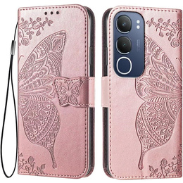 Чохол-книжка для Vivo Y19s, Butterfly, рожевий rose gold